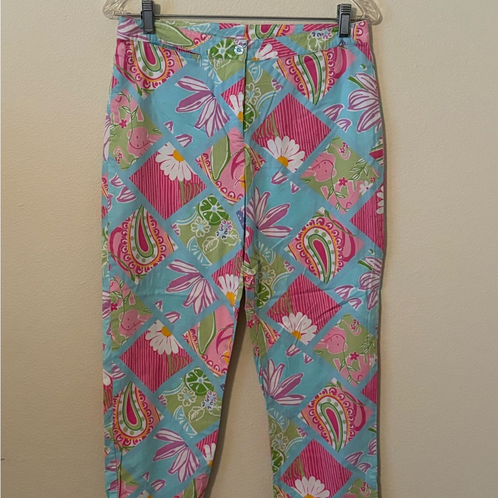 Vintage Lilly Pulitzer White Label Flower Wide Leg‎ Pant Size 6